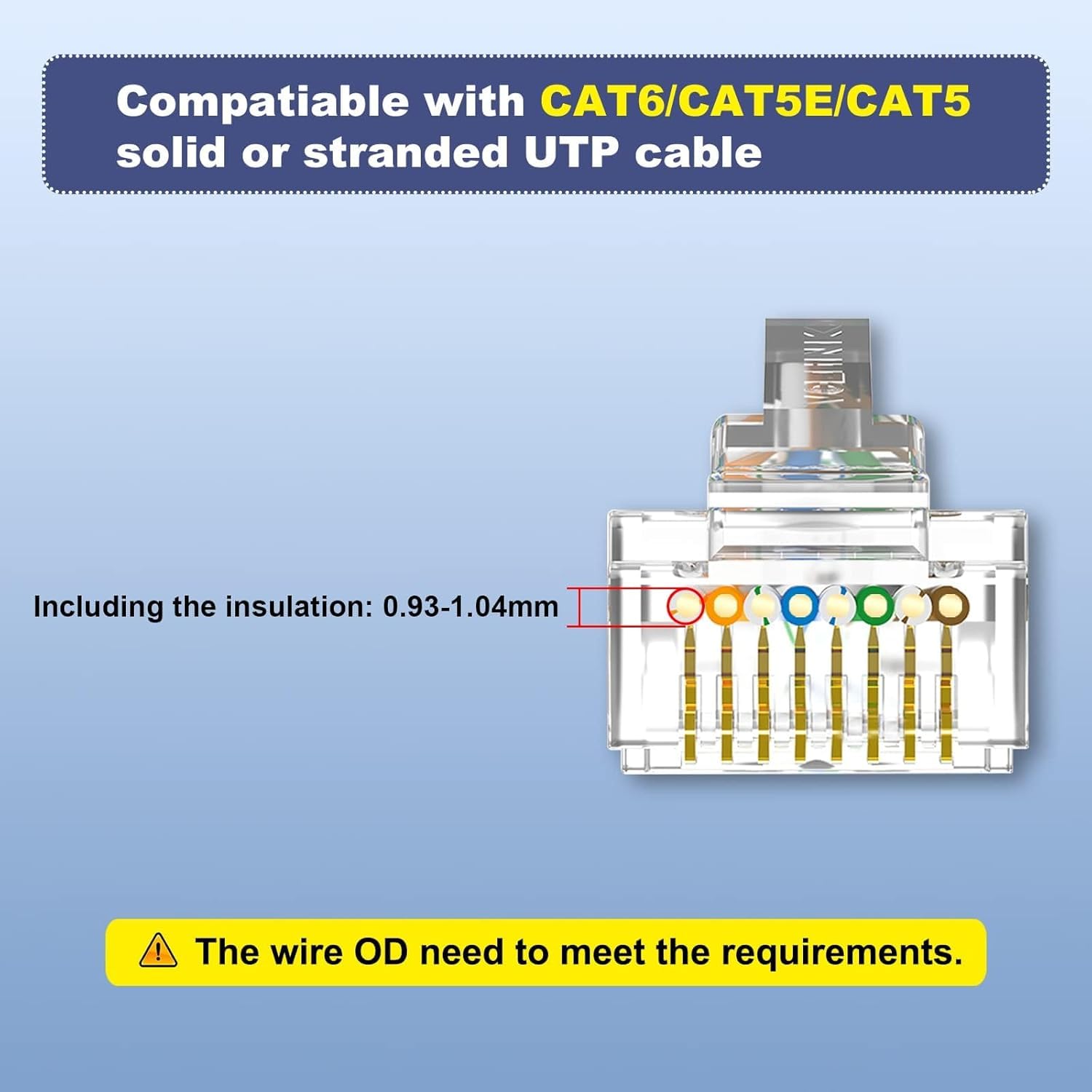VCE UL Listed Cat6 RJ45 Pass Through Connectors 50-Pack, Cat 6/Cat 5e RJ45 Ends Gold Plated for Solid or Stranded UTP Network Cable Support PoE