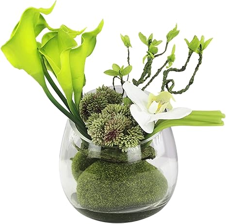 Amazon オフィス 寝室 テーブルセンターピースの装飾のためのガラスの花瓶と偽のカルナのユリの鉢植えの花の手配 Color C 造花 オンライン通販
