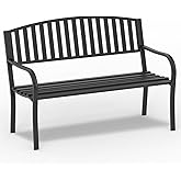 Percince 50'' Outdoor Bench Weatherproof, Cast Iron All Metal Frame Garden Bench, Anti-Rust Patio Park Bench Clearance for Front Porch, Yard, Lawn, Deck