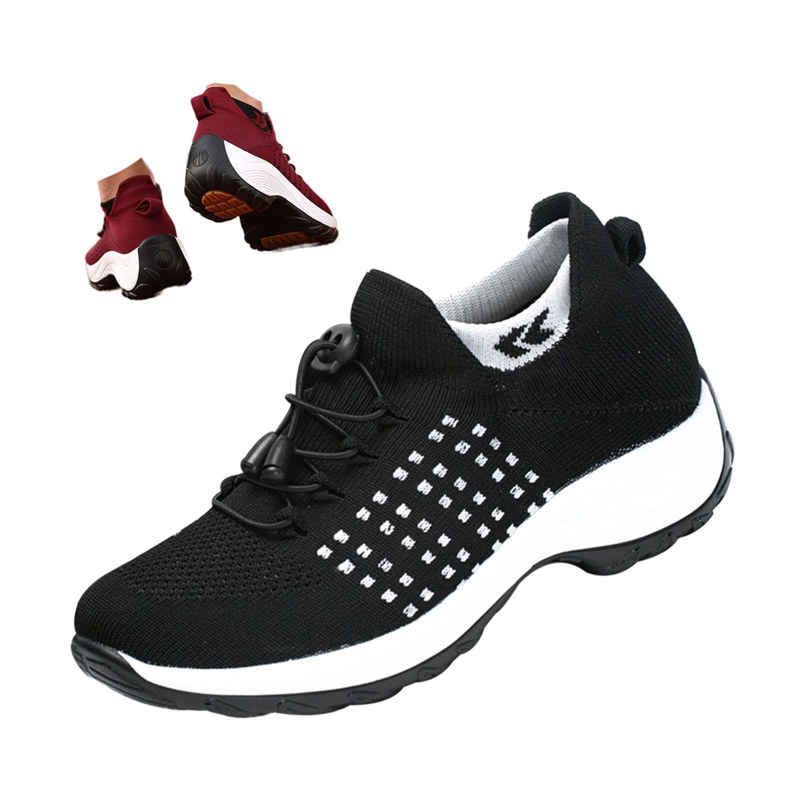 Photo 1 of Women Orthopedic Stretch Cushion Shoes Comfy Cloud Pro Breathe Mesh Sock Fashion Sneakers Antiskid Wedge Running Footwear (8,Black)