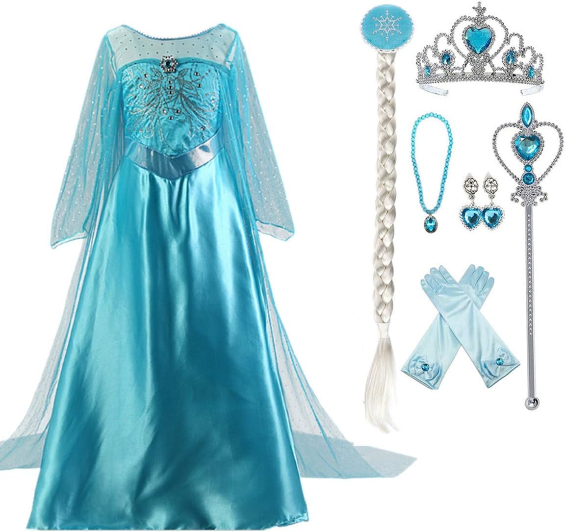 Enterlife Girls Princess Costume Sequin Fancy Princess Dress Up for Birthday Party Halloween Blue