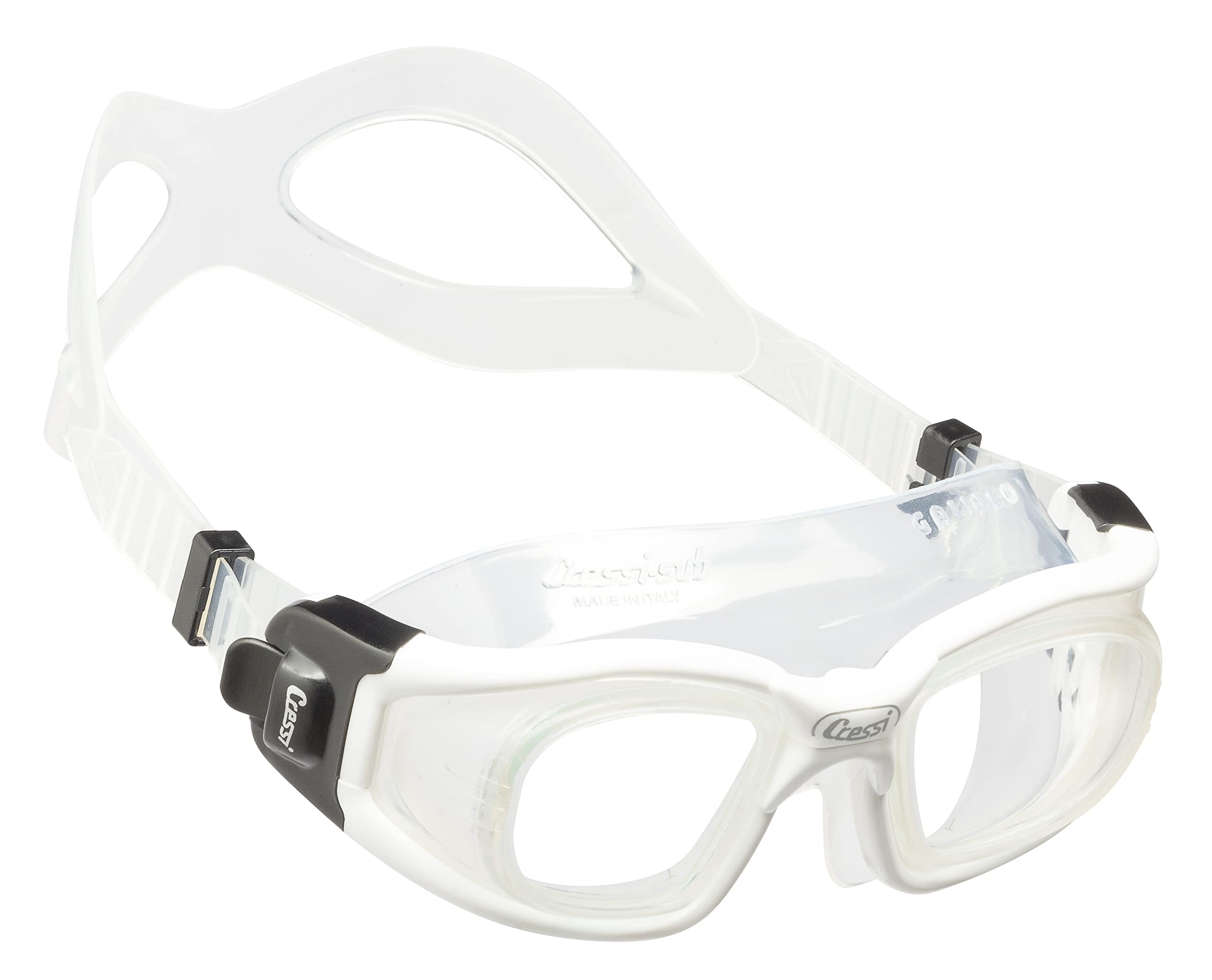 CRESSI Galileo Goggles T/Glass White - Adult Swimming Goggles With Tempered Glass Anti Fog 100% Anti UV, Clear/White, One Size