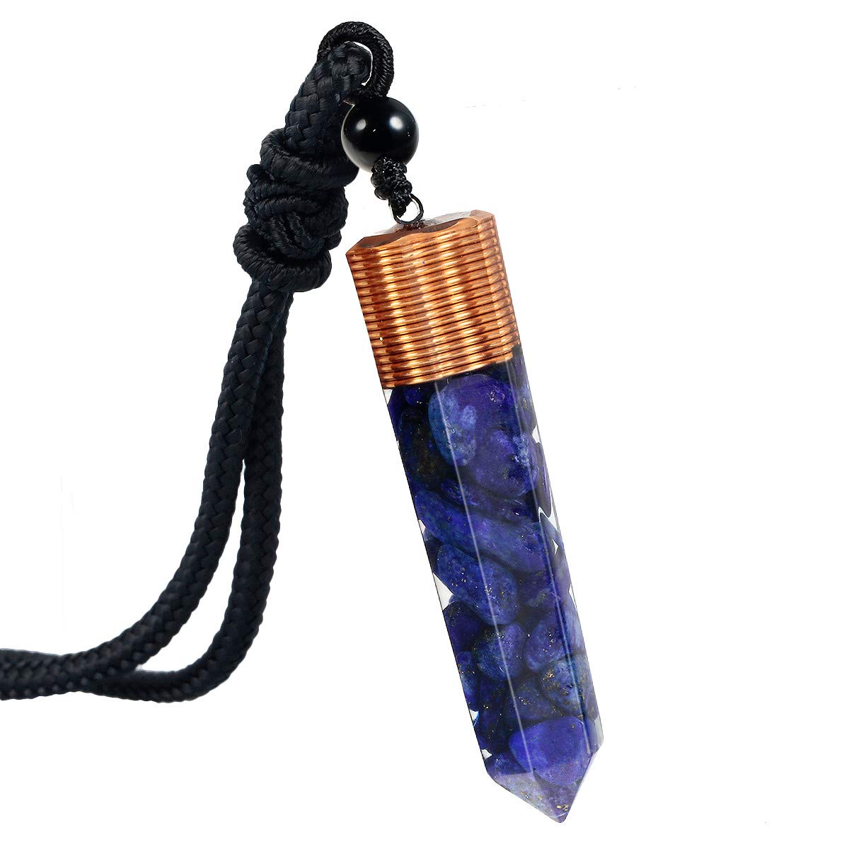 mookaitedecor Lapis Lazuli Crystal Point Pendent Necklace for Women Men, Reiki Healing Chakra Pendulum for Dowsing Divination, Quartz Chips Stone with Resin