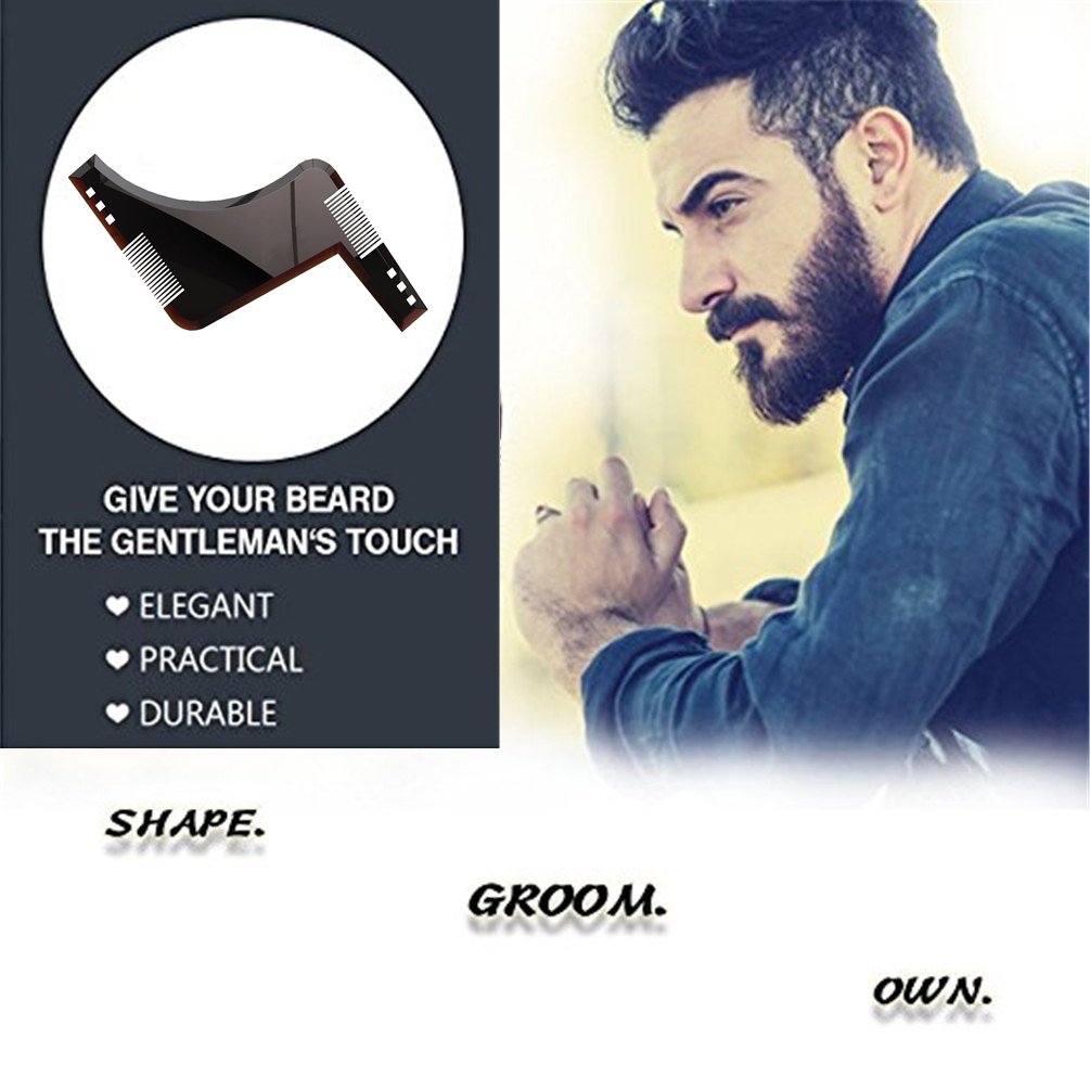 Beard Shaping Tool Template，IOQSOF Beard Shaping & Styling Tool with Inbuilt Comb for Perfect Line Up & Edging, Use with a Beard Trimmer or Razor to Style Your Beard & Facial Hair