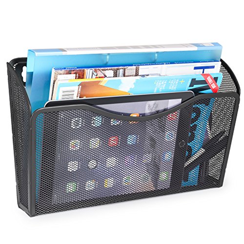 Samstar 3 Pocket Mesh Wall File Holder Organizer, Hanging Wall Mounted Mail Organizer Letter Sorter (Black)