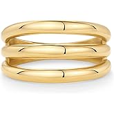 PAVOI 14K Gold Plated Chunky Curved Triple Stackable Ring for Women - Stainless Steel Three in One Statement Rings - Waterproof Thick Multi-Bands