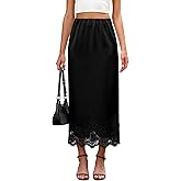 Bsubseach Satin Maxi Skirts for Women Casual Elegant 2026 Fall A Line High Waist Elastic Silk Midi Skirt with Lace