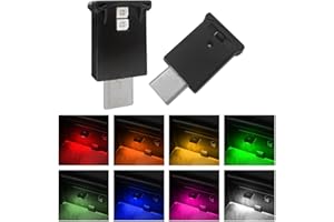 2 Pcs Mini USB LED Ambient Light, Adjustable 8 Colors RGB Dynamic Gradient Brightness, Car USB Type C Interior Atmosphere Lam