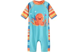 Moon Tree Baby Boys One Piece Rash Guard Swimsuits for Toddler Boys Short Sleeve Bathing Suits Beach Swimwear