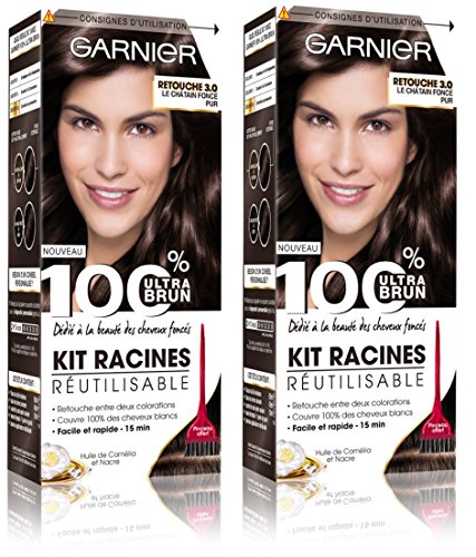 Garnier 100% Ultra Brown Wurzel-Set, wiederverwendbar, 3.0, Dunkelbraun, 2 Stück