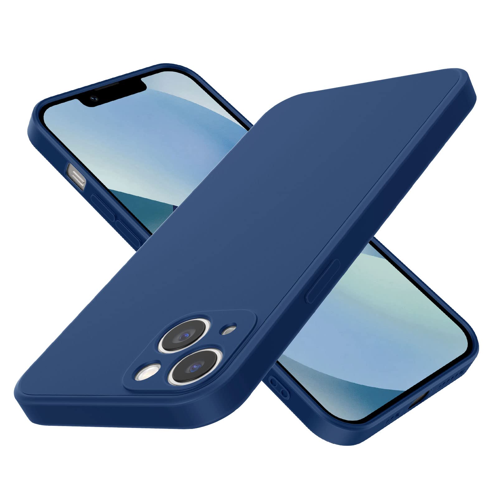 UEEBAI Silicone Case for iPhone 14 6.1 inch, Slim Liquid Silicone Case Shockproof Full Body Protection Phone Case with Anti-Scratch Microfiber Ultra Slim Soft Bumper Cover - Navy Blue