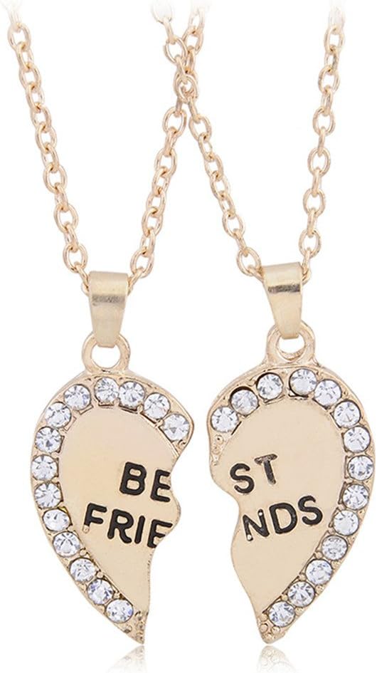 Himerus Two Tones Available BFF Best Friend 2 Pieces Heart Split Puzzle Pendant Necklace