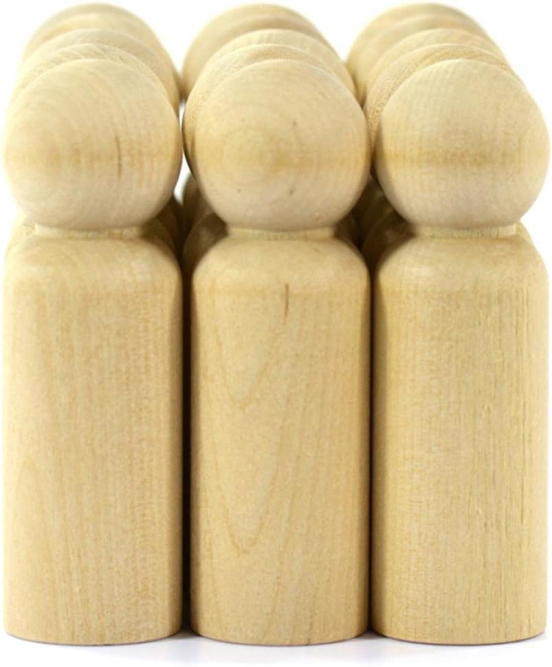 10 Pcs Natural Unfinished Wooden Peg Doll Bodies, Transer DIY Quality People Acorn Snowman Tree Shapes Wood Crafts Decoration (C)