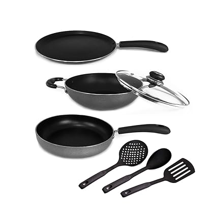 Kumaka KMK-IND Hammertoned 3mm Thickness Cookware Set (7-Piece, Grey)