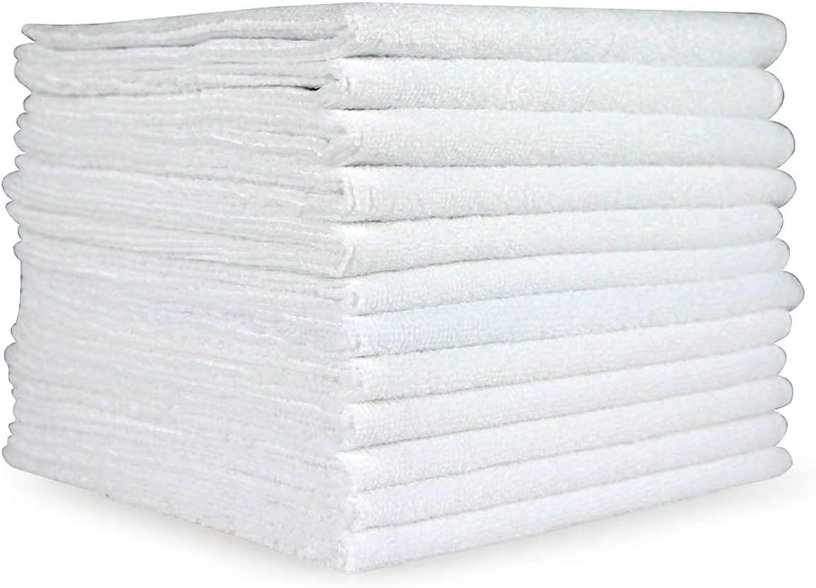 Real Clean 16 x 16 300GSM Premium White Microfiber Towels (Pack of 10)