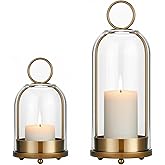 Havmorph 5"&4" Hurricane Glass Candle Holders, Hanging Brass Metal Candle Holder for Pillar Candles Table Coffee Table Decor 
