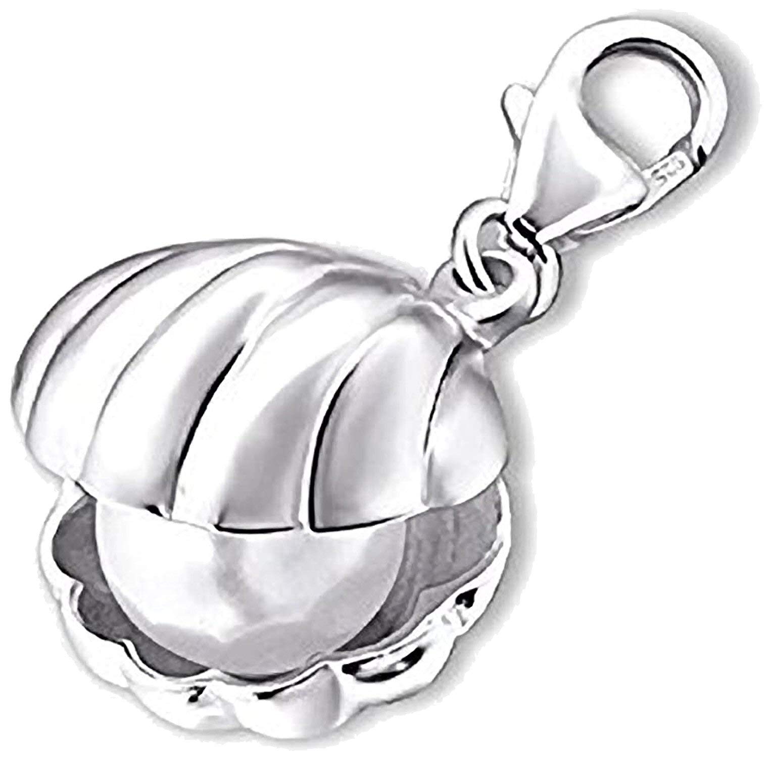 Simulated Pearl In Oyster Clam Shell Sterling Silver Clip On Charm Pendant with Lobster Clasp for Women - Compatible with Thomas Sabo Charms Bracelet - Women's Clasp Charms