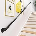 Rustic Industrial Pipe Handrail(1ft-20ft), Professional Wrought Iron Pipe Banister Rail Wall Support Railing, Outdoor Indoor Stairs Porch Deck Hand Rail (Black) (Size : 12ft)