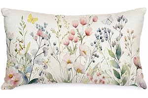 AACORS Spring Pillow Cover 12x20 Inch Floral Butterfly Decorations Seasonal Farmhouse Summer Pillow Case Decor for Sofa Couch AA481-12