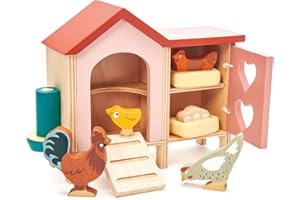 Tender Leaf Toys - Chicken Coop - 9 Pcs Miniature Henhouse Farm Animal Toys, Dollhouse Accessories Pretend Play Set for Kids Imaginative Play - Age 3+
