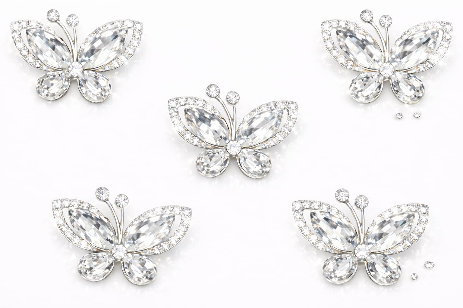 Syntego 5pcs Crystal Butterfly Flat Back Rhinestone Embellishments – Grade A Diamante Craft Decorations | Sparkly Butterfly Gems for Wedding, DIY Crafts, Cards, Scrapbooks, and Home Décor — image 1