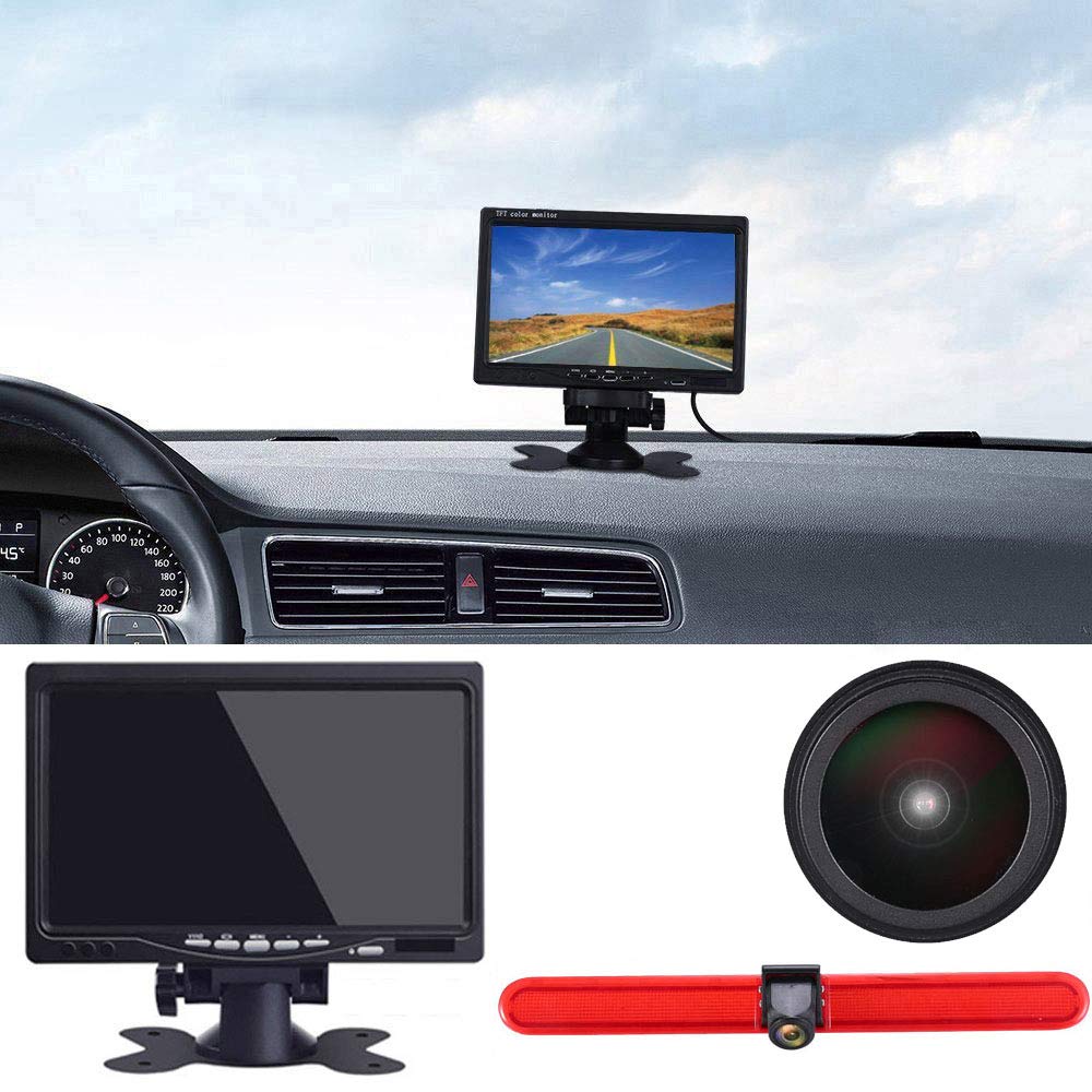 〔18mm Lens Camera + 7'' TFT LCD Monitor〕Car HD waterproof 3rd Brake Light Reverse Camera Kit for T5 Multivan Caravelle Hochdach/T6 mit Hochdach/T5 Camper/Lupo 6X/Seat Arosa