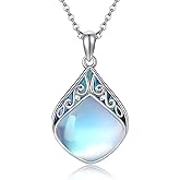 ONEFINITY Filigree Moonstone Necklace S925 Sterling Silver Filigree Moonstone Pendant Jewelry Gifts for Women