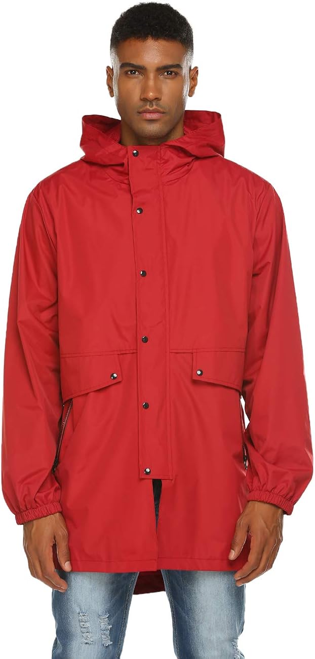 Avoogue Mens Breathable Rain Jacket Waterproof with Hood Windbreaker All Weather: Clothing