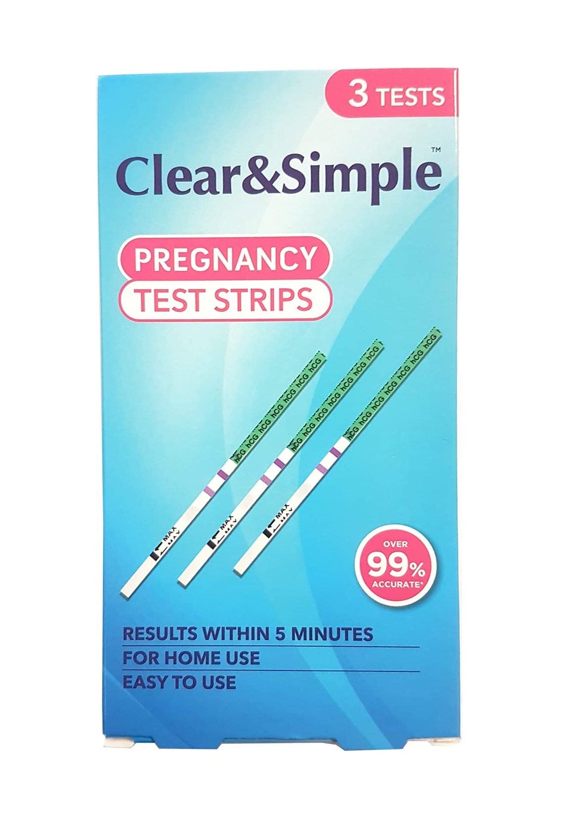 Clear and Simple HCG Pregnancy Test Strips - Pack of 3 Test Strips