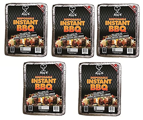 Big K 5 x Barbecue Charcoal Grill Disposable Large Size FSC Approved Instant Light BBQ Coal Grill for Outdoor Home Picnic Restaurant Food Hot Beach Camping