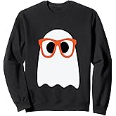 Nerdy Ghost Cute Orange Glasses Halloween Hipster Funny Sweatshirt