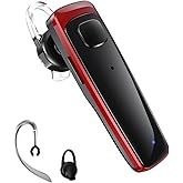 HiHiniu Bluetooth Headset,V5.3 Bluetooth Earpiece Wireless Handsfree Driving Headsets with Noise Canceling Mic,16Hrs Play Time Business Eabuds for iPhone Samsung Android Cell Phone Tablets Office(Red)