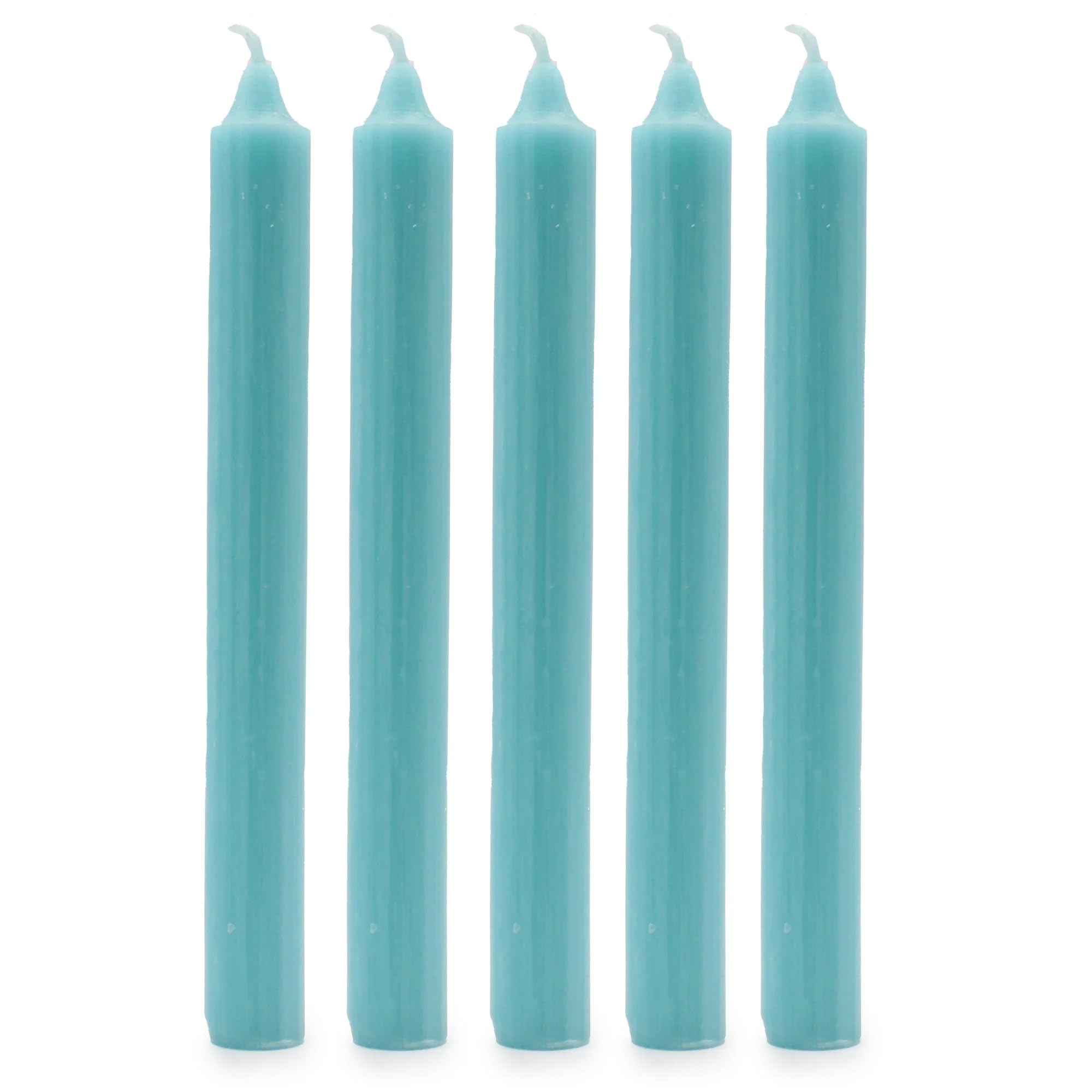 Solid Colour Dinner Candles, Pack of 5 Handmade Candles 20cm x 2cm Rustic Look Bistro Style Taper Candles (Rustic Aqua)