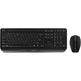 Cherry GENTIX Desktop, Wireless Keyboard &amp; Mouse Combo, 2.4 GHz Connection, Integrated Wrist Rest, Symmetrical Mouse, Battery-Powered, QWERTY, Black