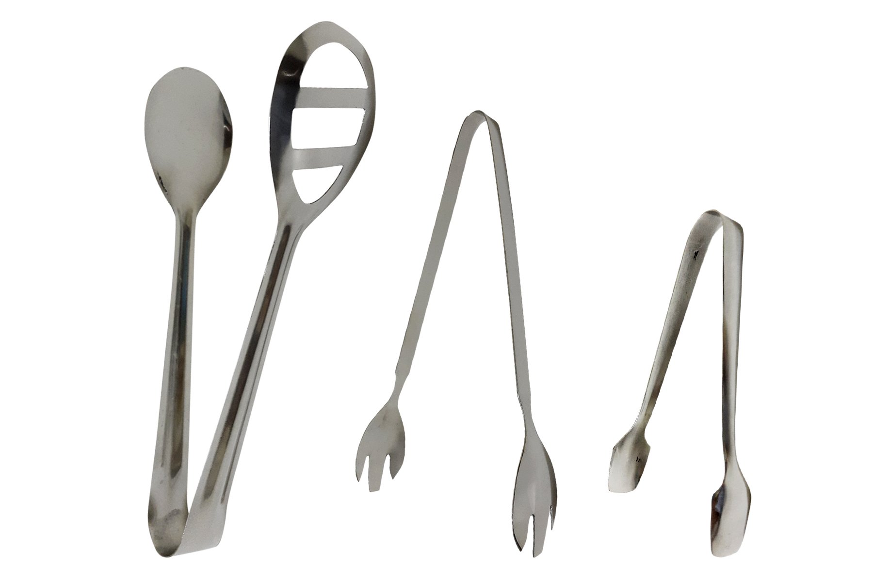 Dynore Stainless steeel Set of 3 Tongs Oval Tong Trishul Tong Sugar Tong 19.5cm
