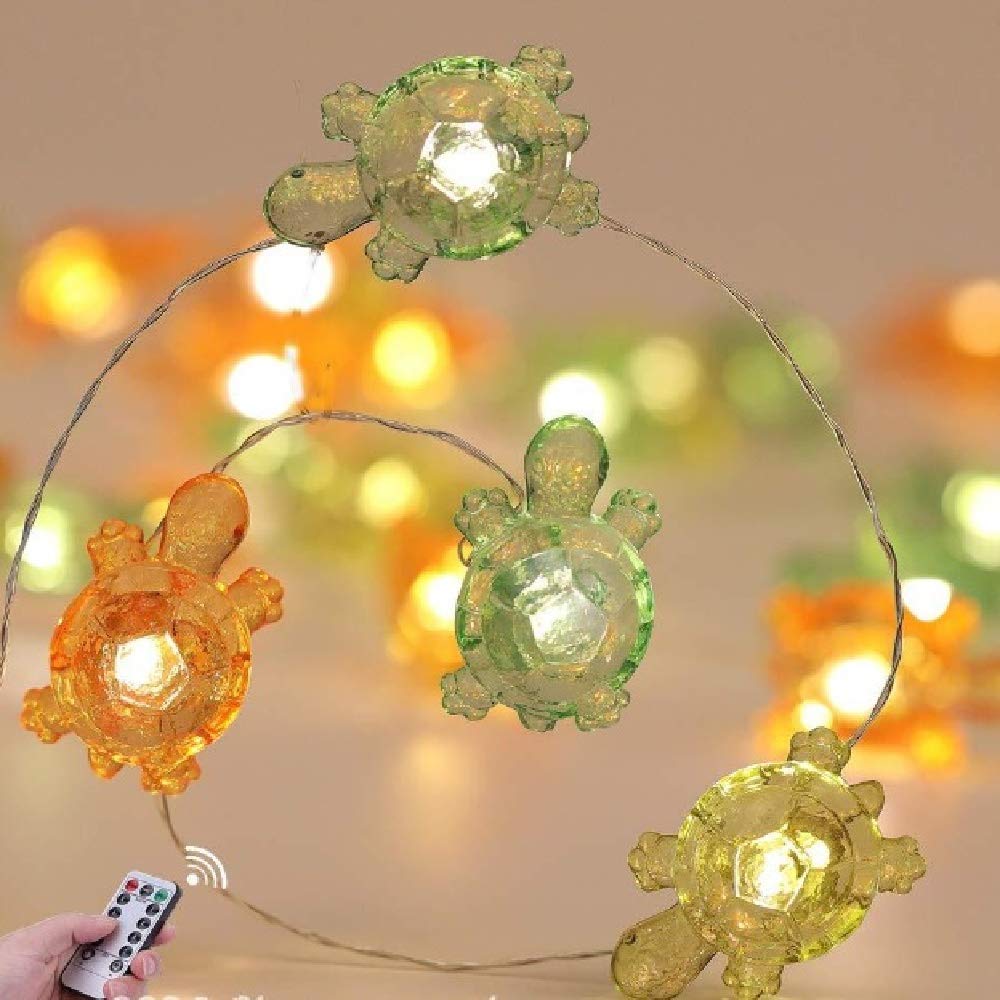 YOLIGHT Beach Theme Sea Turtle String Lights 14.1ft 40 LEDs Operated Battery Multi-Function Remote Control for House Party Bathroom Baby Shower Decor (Multicolor Tortoise, Battery)