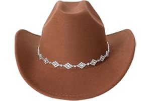 Verdusa Women's Western Cowboy Hat Rhinestone Wide Brim Cowgirl Hat