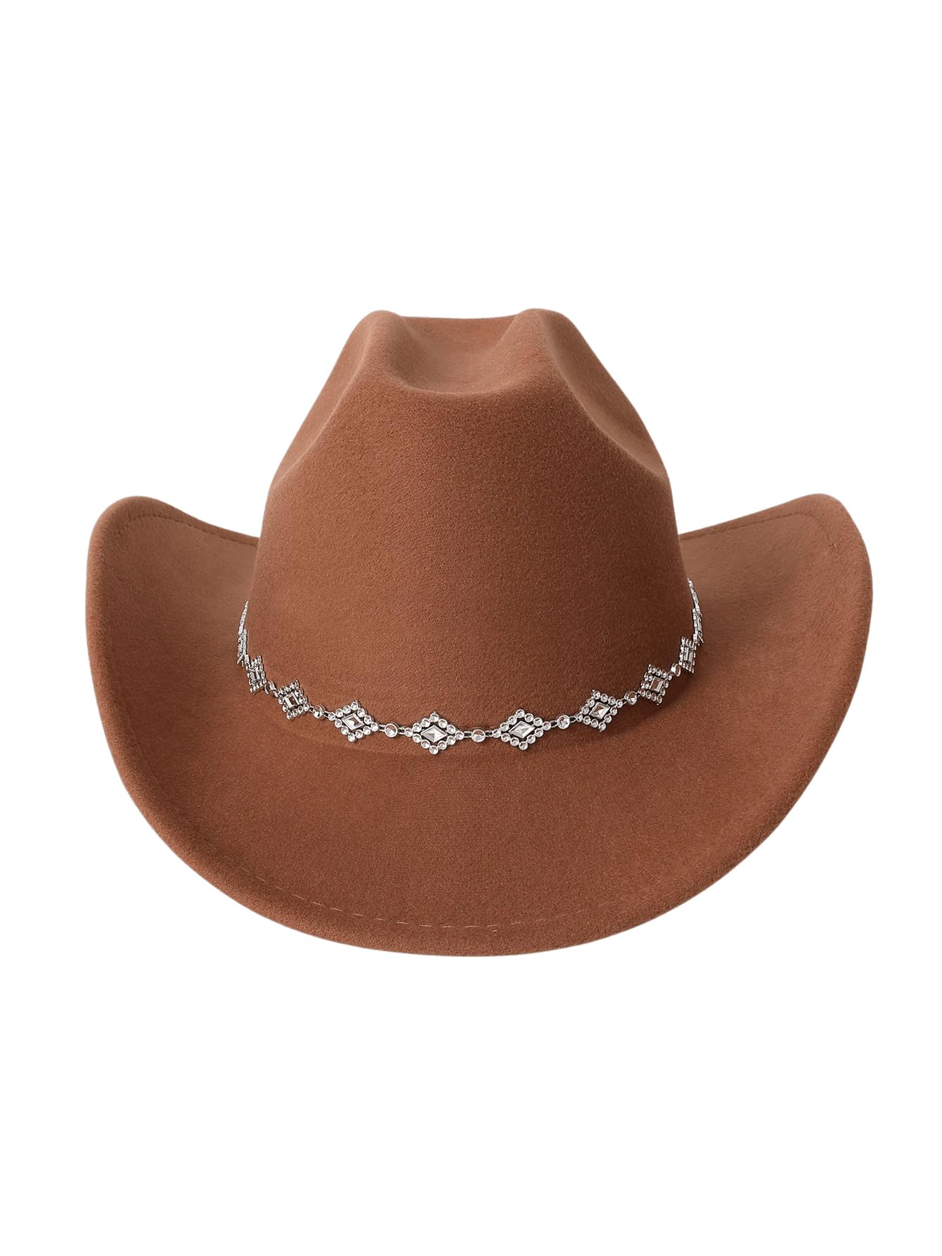 Photo 1 of Verdusa Women's Western Cowboy Hat Rhinestone Wide Brim Cowgirl Hat Brown One-Size