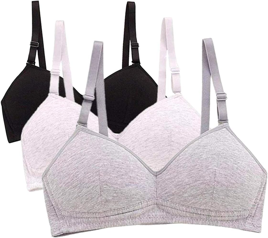MANJIAMEI Women Teen Girls Thin Cotton Breathable Sports Bra Wire Free Push up Running A-Cup Bra Solid