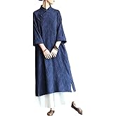 LUZU JUNU Spring Women Dresses Chinese Dress Traditional Collar Vintage Cotton Linen Robe Cheongsam Dresses