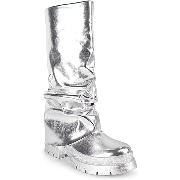 ミレナ×260本 Amazon.com | MRKEWUNEY Metallic Silver Leather Mid Calf Boots for