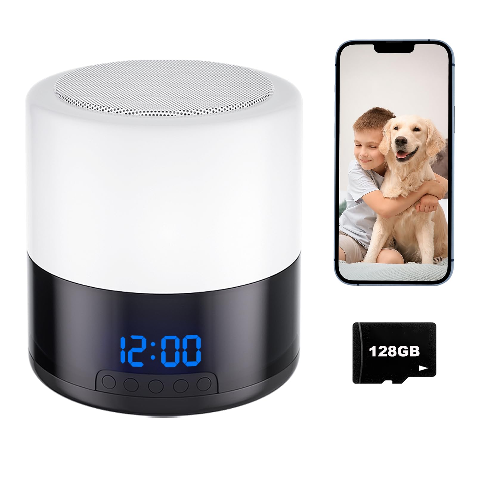 Photo 1 of Zyee Syee Security Camera with Bluetooth Speaker, 1080P Wireless Indoor Camera for Home Security/Baby/Pet, Clock Camera with Rotating Lens, Night Light, Motion Detection (Included 128GB SD Card)