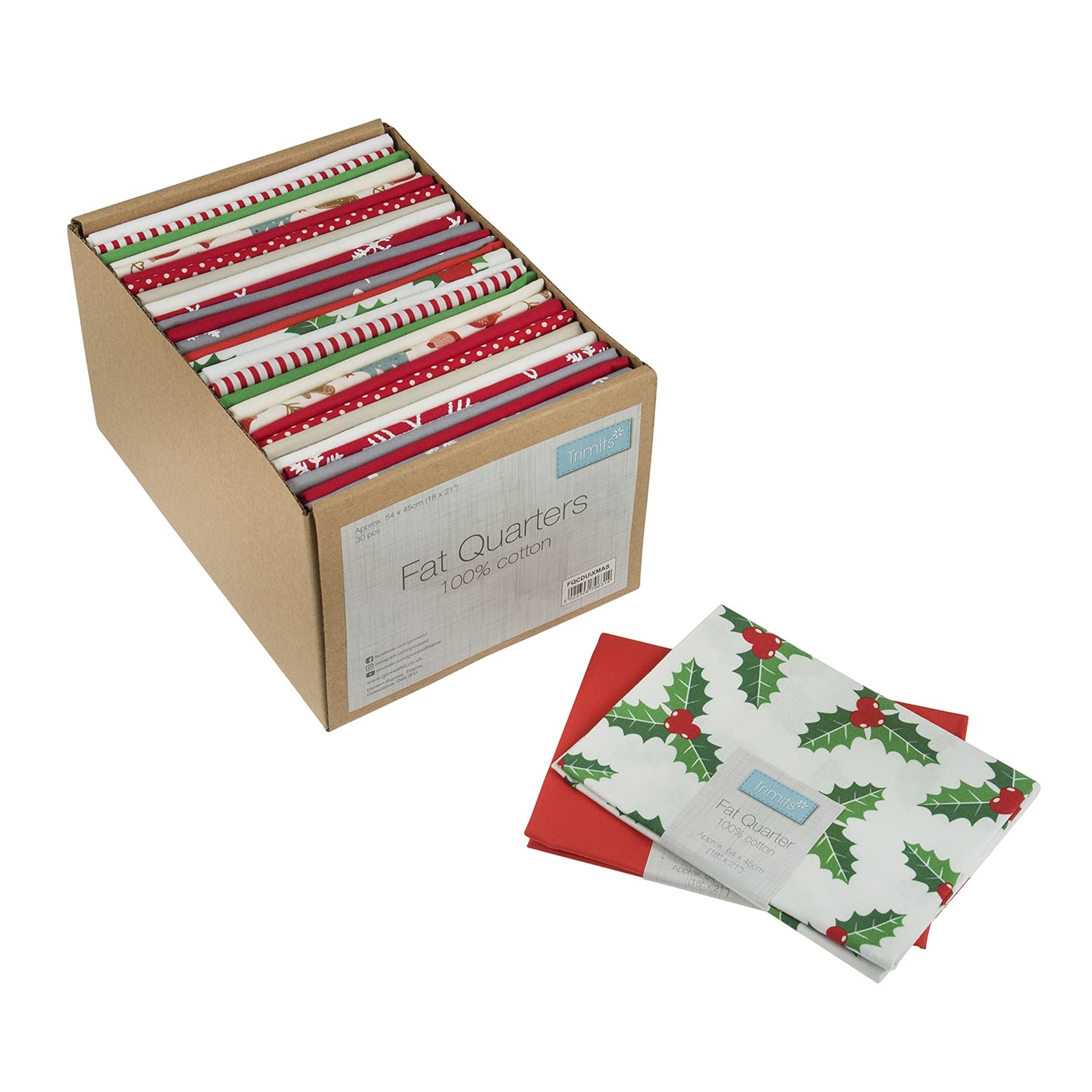 Trimits Craft Quilting Fabric Fat Quarter Bundle, Christmas (30 Pieces), 54 x 45cm
