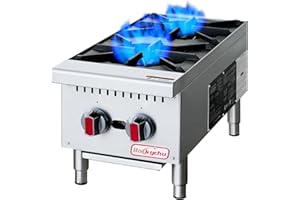 Backychu 2-Burner Commercial Gas Stove- 50,000 BTU Countertop Cooking Stove Range, Heavy-Duty Hot Plate, Stainless Steel Cooking Equipment for Restaurant, kitchens, Propane/Natural Gas