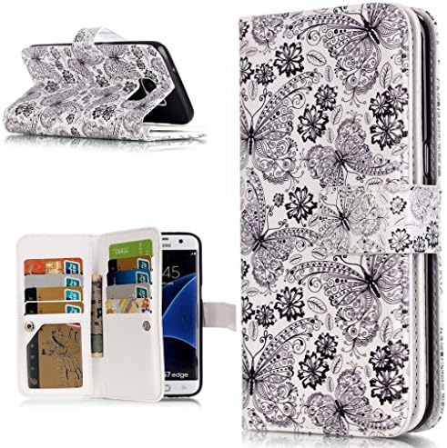 BoxTii Samsung Galaxy S7 Edge Case + Free Screen Protector, Leather Case with TPU Cover for Galaxy S7 Edge, Flip Wallet with Card Slots for Galaxy S7 Edge (#3 Butterfly)