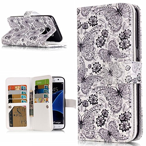 BoxTii Samsung Galaxy S7 Edge Case + Free Screen Protector, Leather Case with TPU Cover for Galaxy S7 Edge, Flip Wallet with Card Slots for Galaxy S7 Edge (#3 Butterfly)