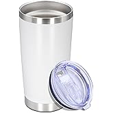 Eyasure 20 oz Tumbler with lid Double Wall Vacuum Insulated Tumblers Stainless Steel Coffee Mug Travel Coffee Tumbler Powder Coated Tumbler Cup Keep Hot&Cold - (White 1 Pack)