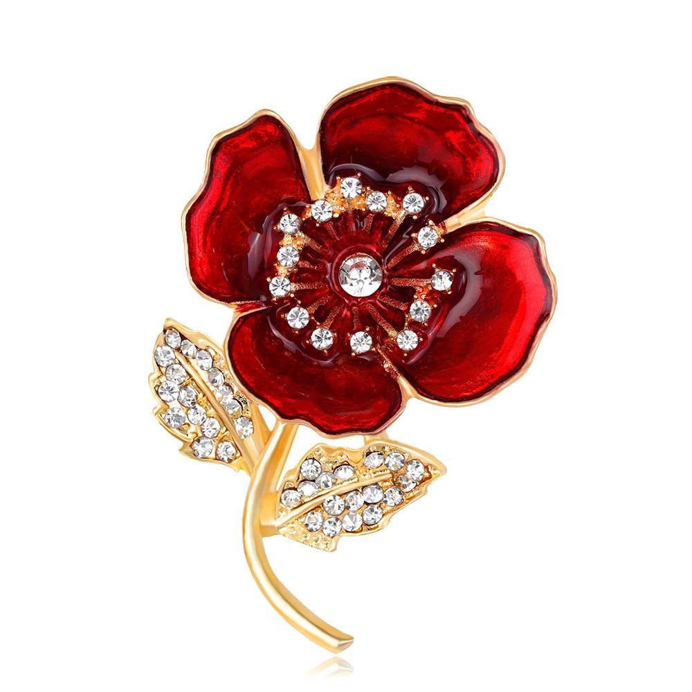 DIAN Jewellery Red Poppy Flower Brooch for Women Scarf Coat Jacket Glitter Poppy Lapel Pin Badge for Ladies Remembrance Gift