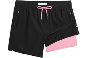 maamgic Mens Swim Trunks with Compression Liner 5 Inch Inseam Quick Dry Board Shorts with Zipper Pockets Swimming Shorts