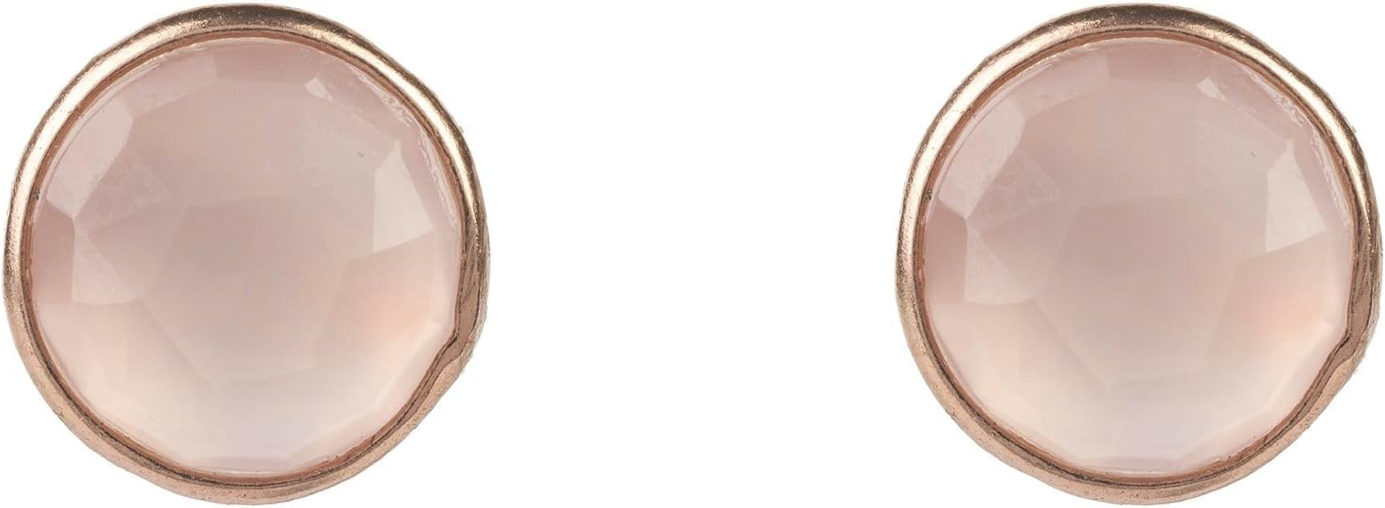 Latelita Circle Stud Earrings 18ct Rosegold Plated Sterling Silver Stud Natural Gemstone Round Pink Rose Quartz Pink October